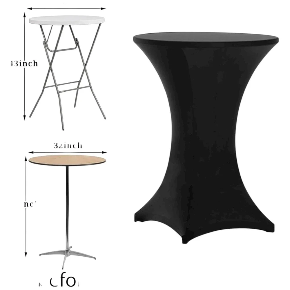 TINA‎ Black Spandex Cocktail Tablecloth 32x43 Inch Fitted Table Cover